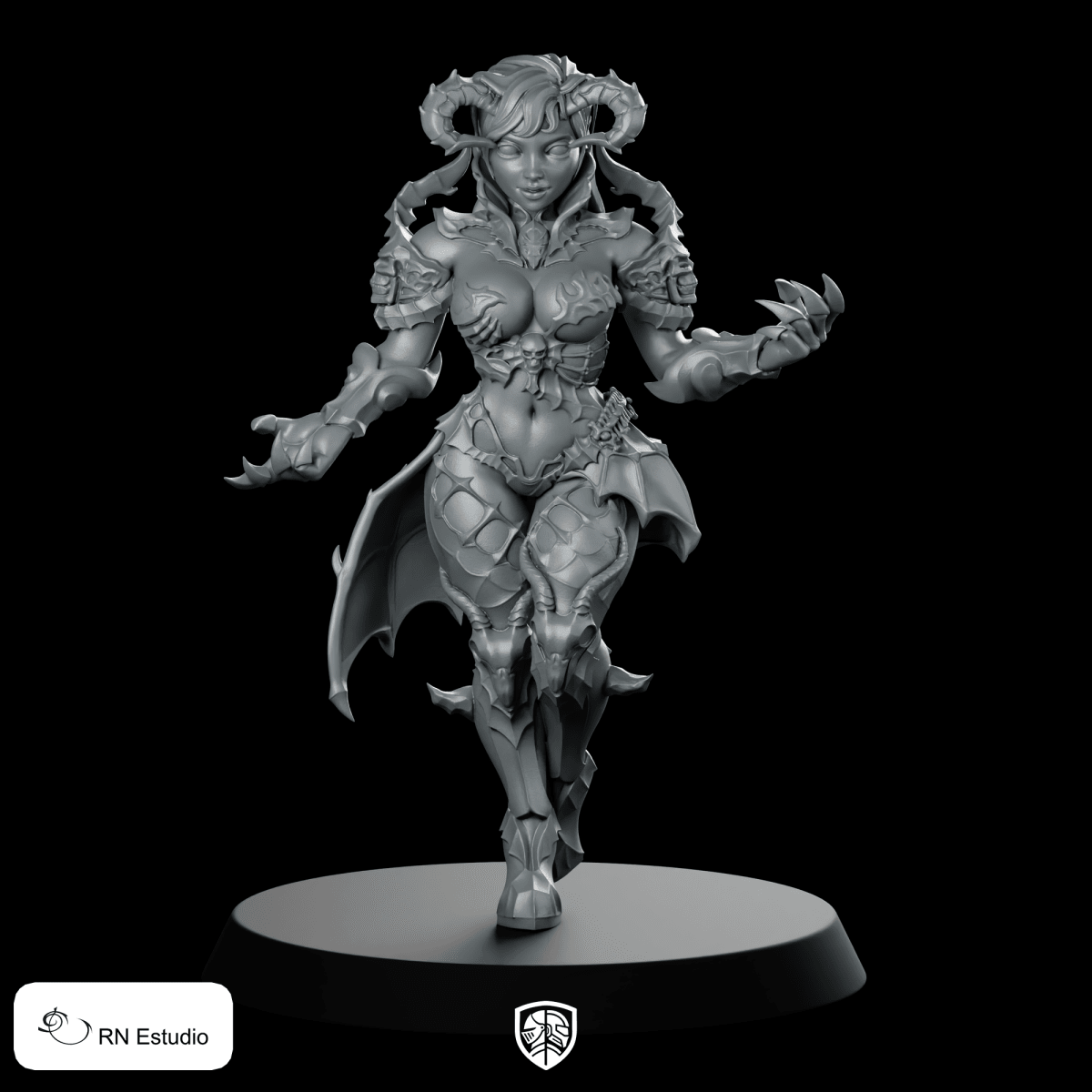 Deamon Levedith Witch Miniature Demon Sorceress Horned Cloaked - RN Estudio - We Print Miniatures