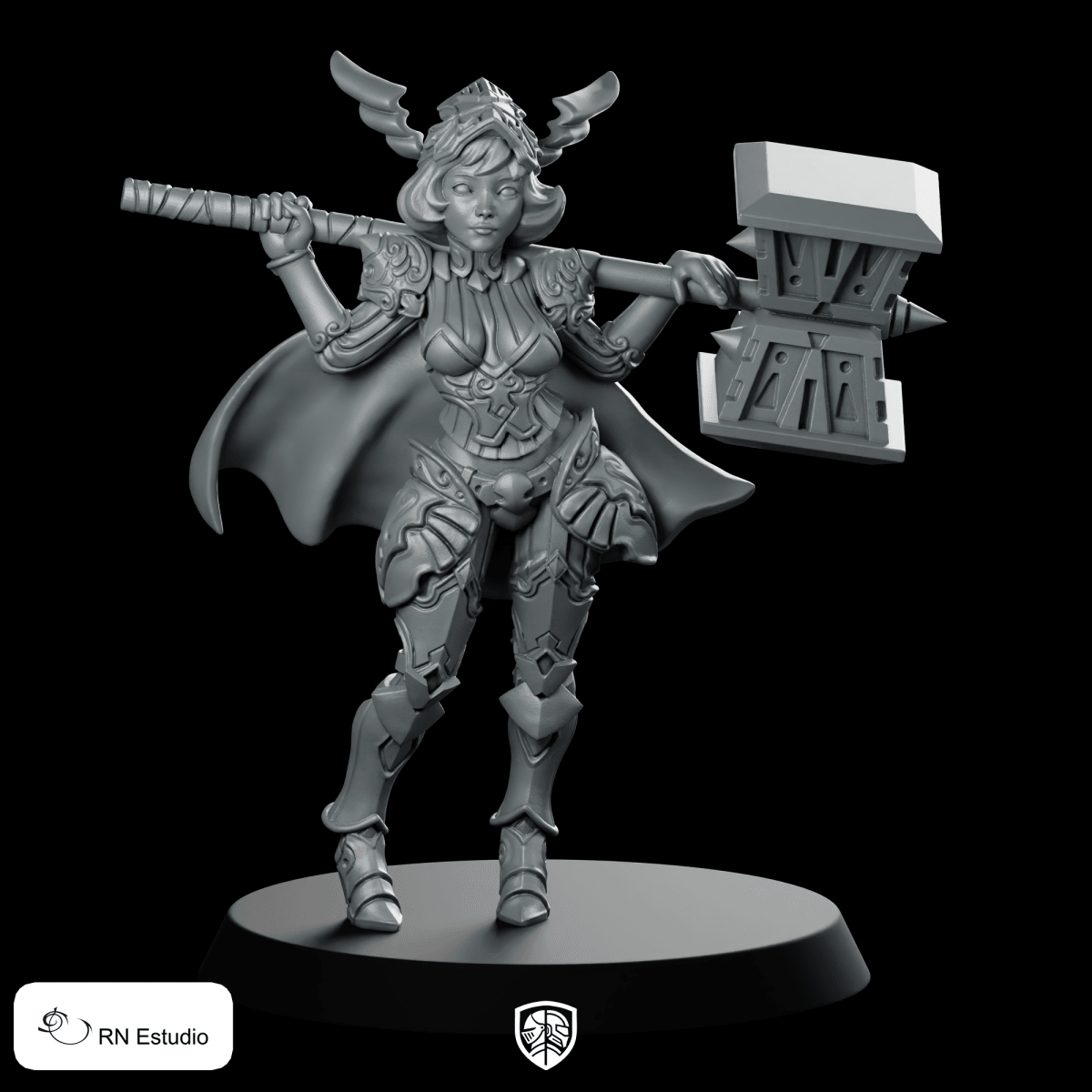 Death Bringer Miniature Valkyrie Hammer Paladin - RN Estudio - We Print Miniatures