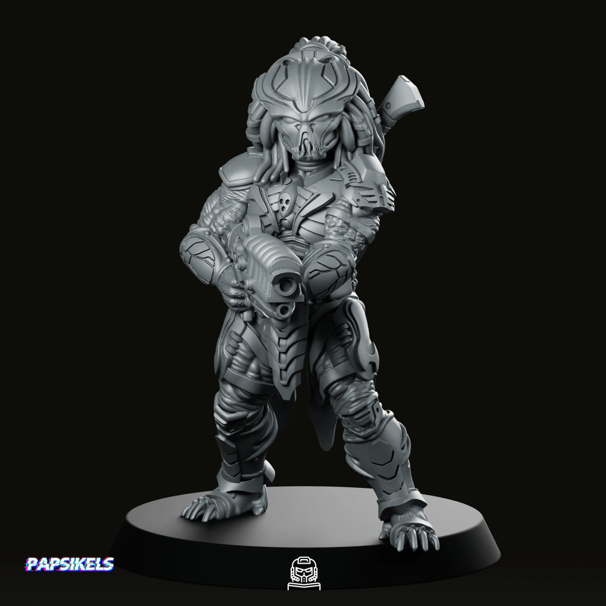 Death Squad Heavy Weapon Skull Hunter Miniature - Papsikels Miniatures - We Print Miniatures