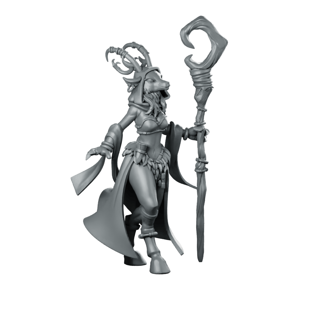 Deerfolk Druid Miniature Antlered Nature Mage Staff - CastNPlay - We Print Miniatures