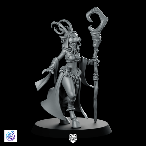 Deerfolk Druid Miniature Antlered Nature Mage Staff - CastNPlay - We Print Miniatures