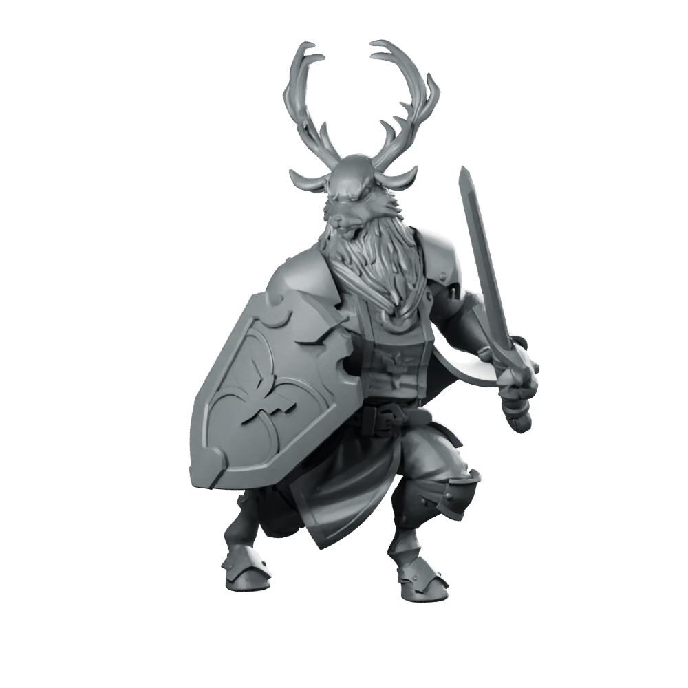 Deerfolk Paladin Miniature Antlered Shieldbearer Holy Warrior - CastNPlay - We Print Miniatures