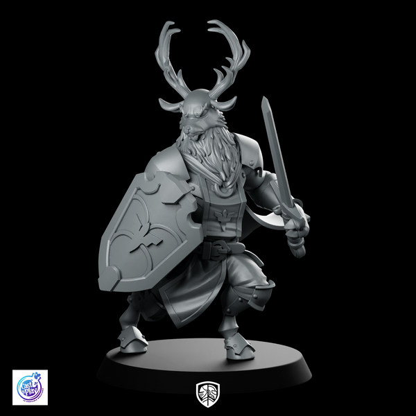 Deerfolk Paladin Miniature Antlered Shieldbearer Holy Warrior