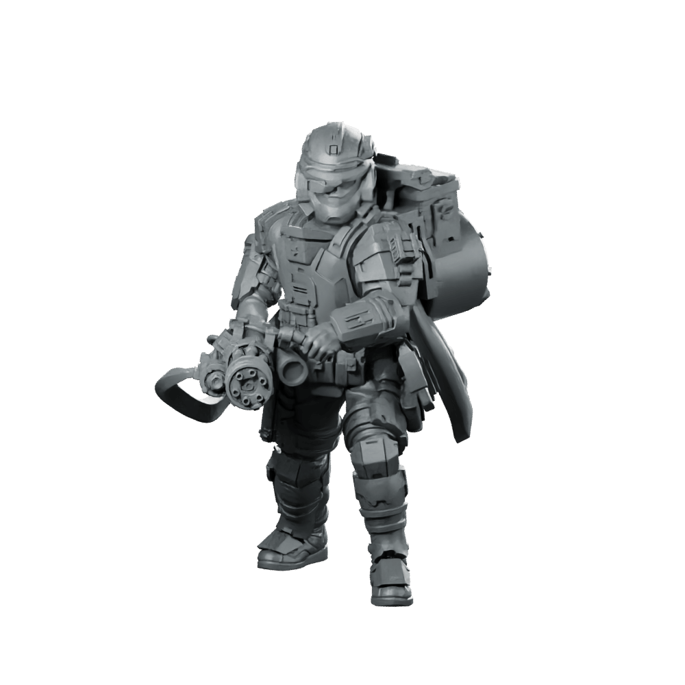 Democracy Trooper Rs40 Helljumper Heavygunner Miniature Armoured Gatling - Papsikels Miniatures - We Print Miniatures