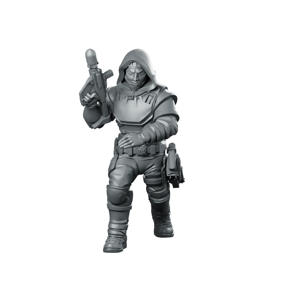 Democracy Troopers Hell Righteous 3 Miniature Hooded Runner - Papsikels Miniatures - We Print Miniatures