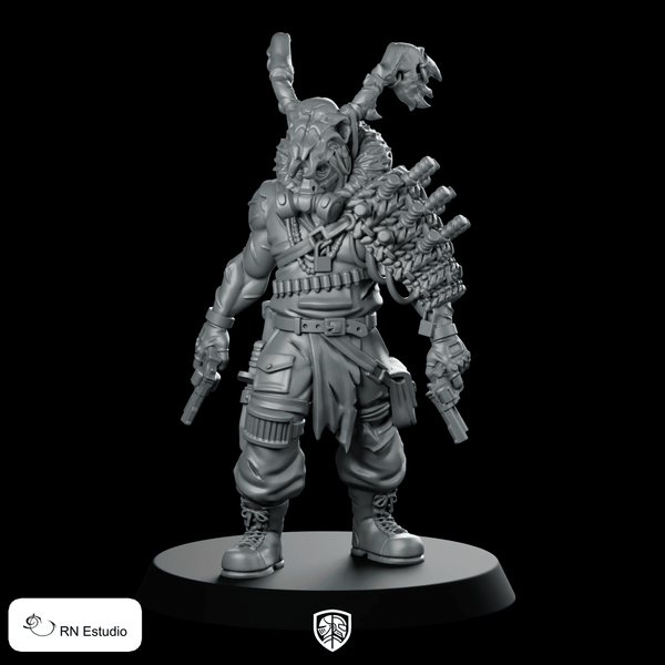 Devil Wheeler Cyberpunk Miniature Wasteland Bounty Hunter Gunslinger - RN Estudio - We Print Miniatures