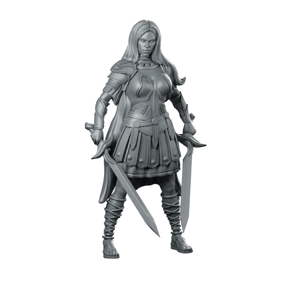 Diana Miniature Dual-Wield Warrior Armoured Female Hero Miniature 360 Spin 01