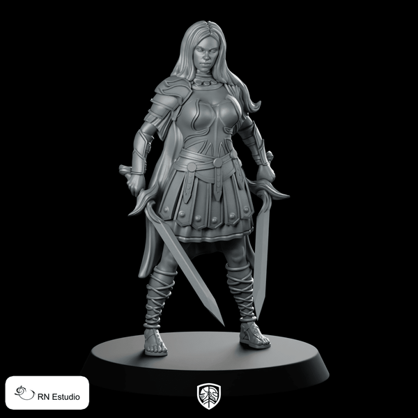 Diana Miniature Dual - Wield Warrior Armoured Female Hero - RN Estudio - We Print Miniatures