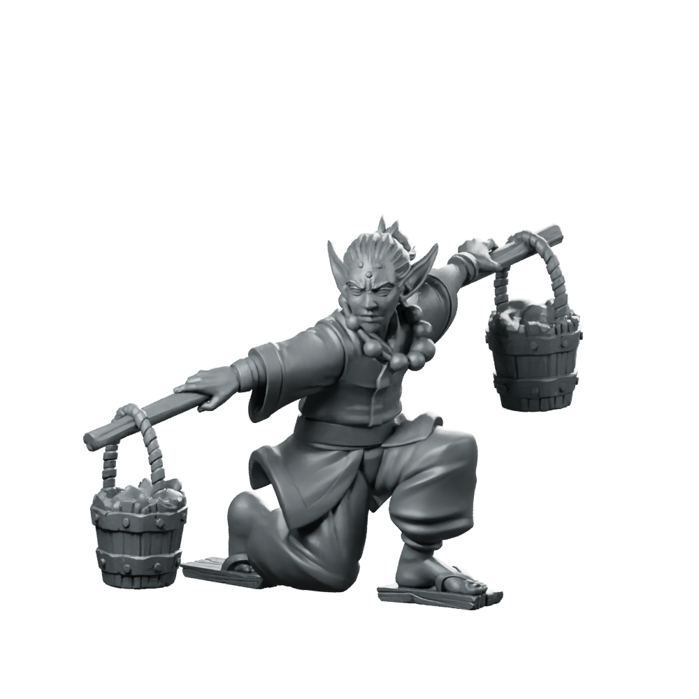 Disciple Training Miniature Fantasy Monk Bucket Carrier Miniature 360 Spin 01