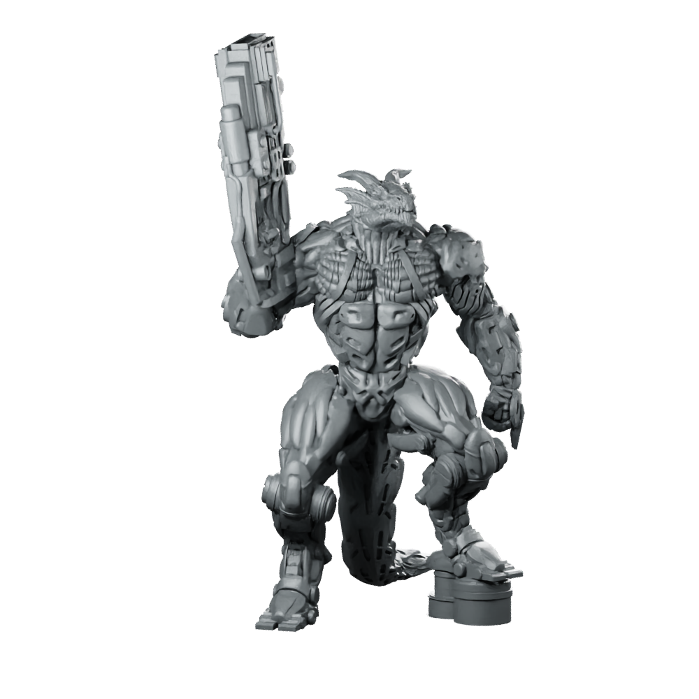 Dragonborn Cyborg Soldier Bruktar The Confident Reptilian Miniature 360 Spin 01
