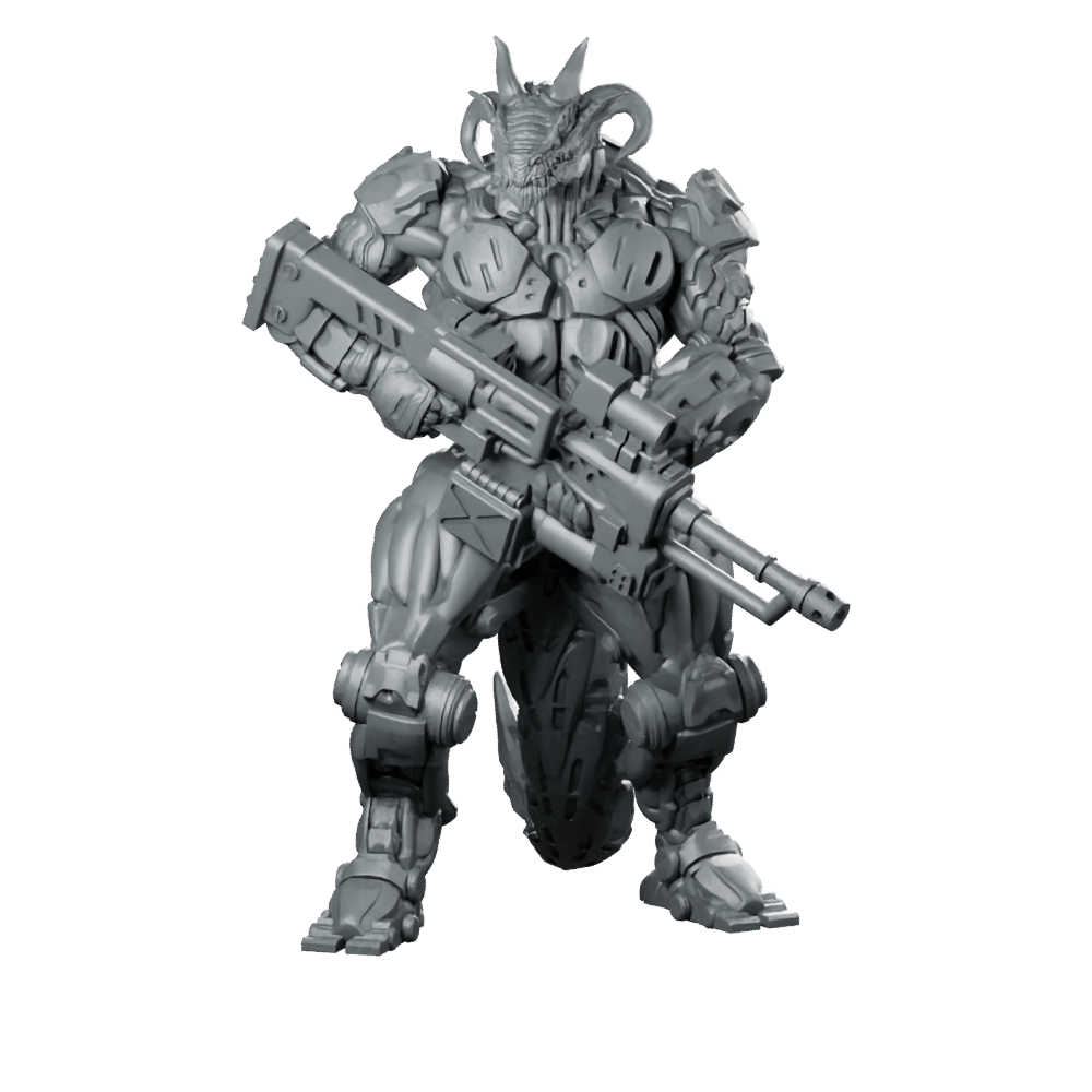 Dragonborn Cyborg Soldier Rikwohr The Valiant Horned Miniature 360 Spin 01