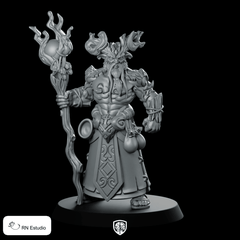 Druid Aerline Fantasy Miniature Horned Staff Mage - RN Estudio - We Print Miniatures