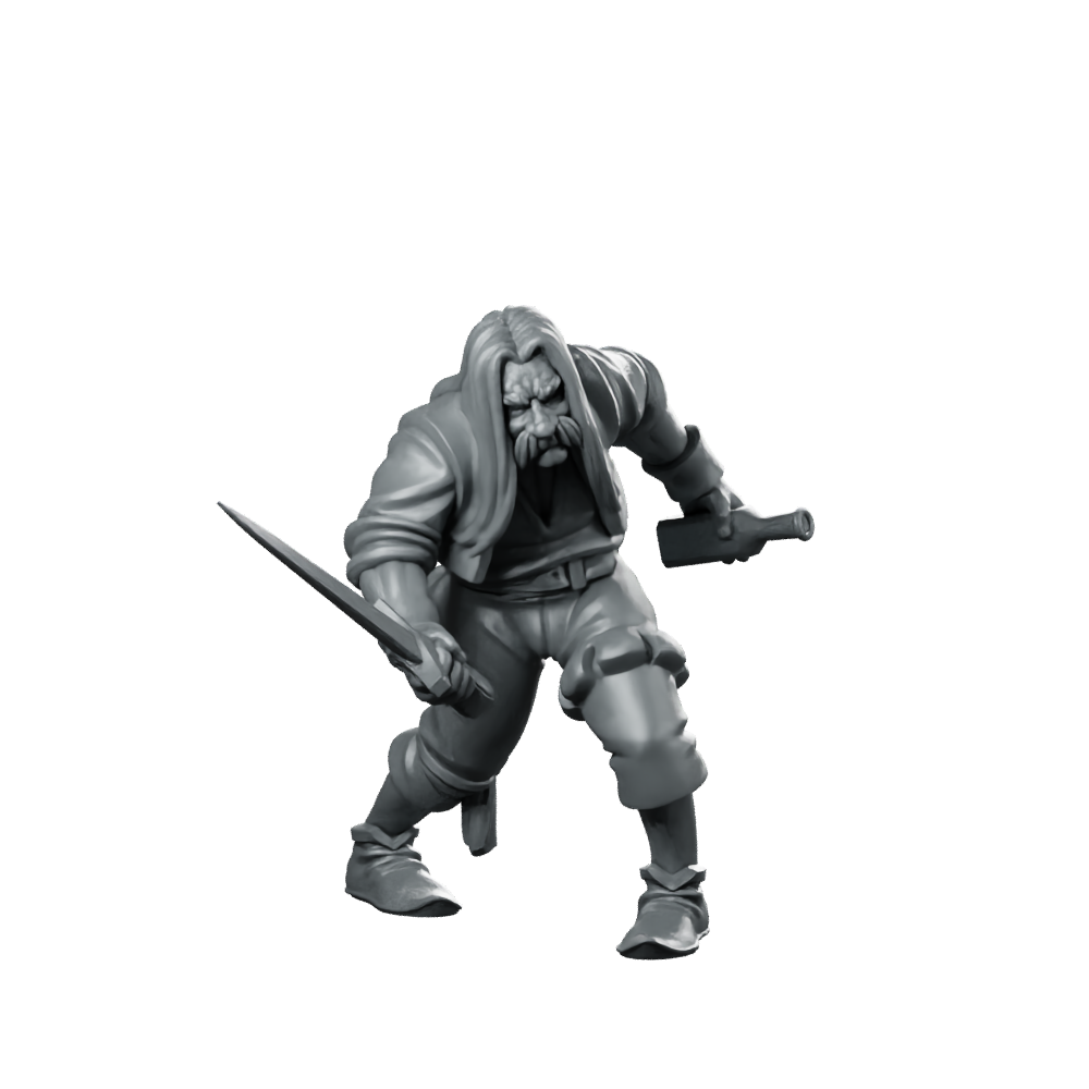 Drunk Merc Fantasy Miniature Swordsman Flask RPG Miniature 360 Spin 01