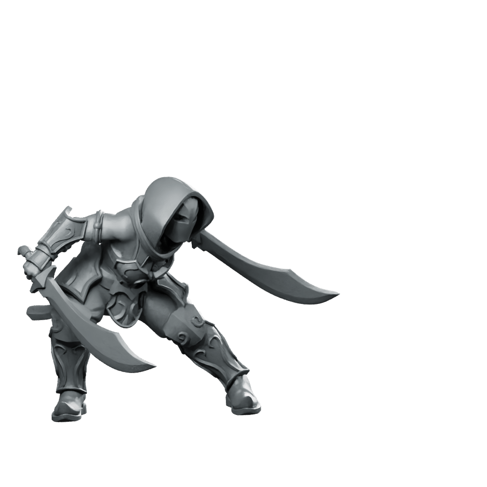 Dual Blade Stance Miniature Hooded Dual - Wield Rogue - CastNPlay - We Print Miniatures