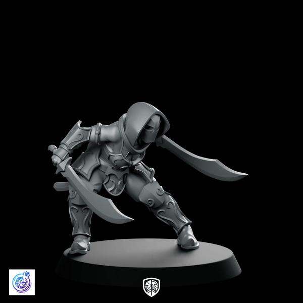 Dual Blade Stance Miniature Hooded Dual - Wield Rogue - CastNPlay - We Print Miniatures