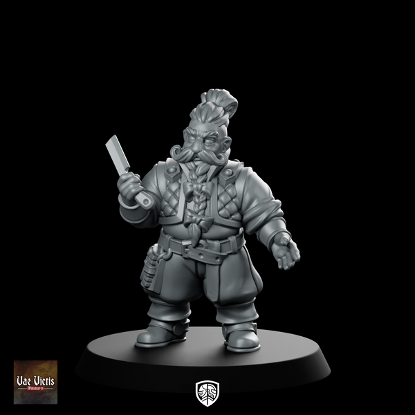 Dwarf Barber Fantasy Miniature Cut-Throat Razor NPC
