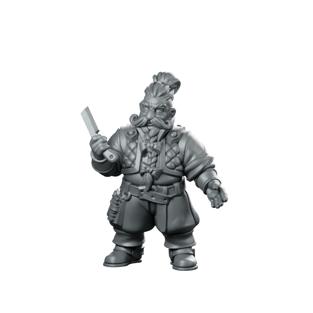 Dwarf Barber Fantasy Miniature Cut-Throat Razor NPC Miniature 360 Spin 01