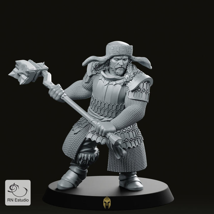 Dwarf Earmuffs Miniature Armored Warrior Staff Fighter