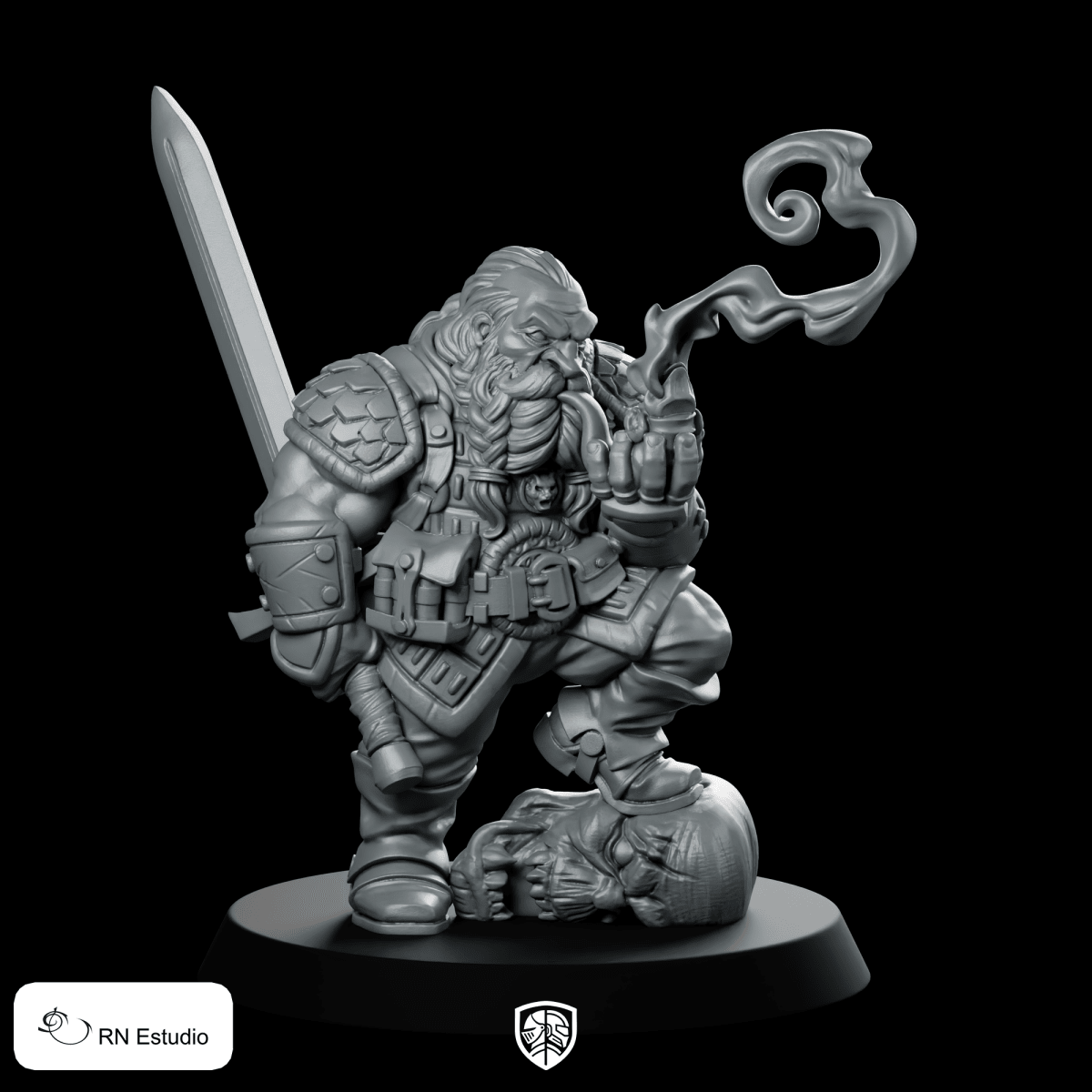 Dwarf Garaldir Pipe Miniature Dark Fantasy Hero - RN Estudio - We Print Miniatures