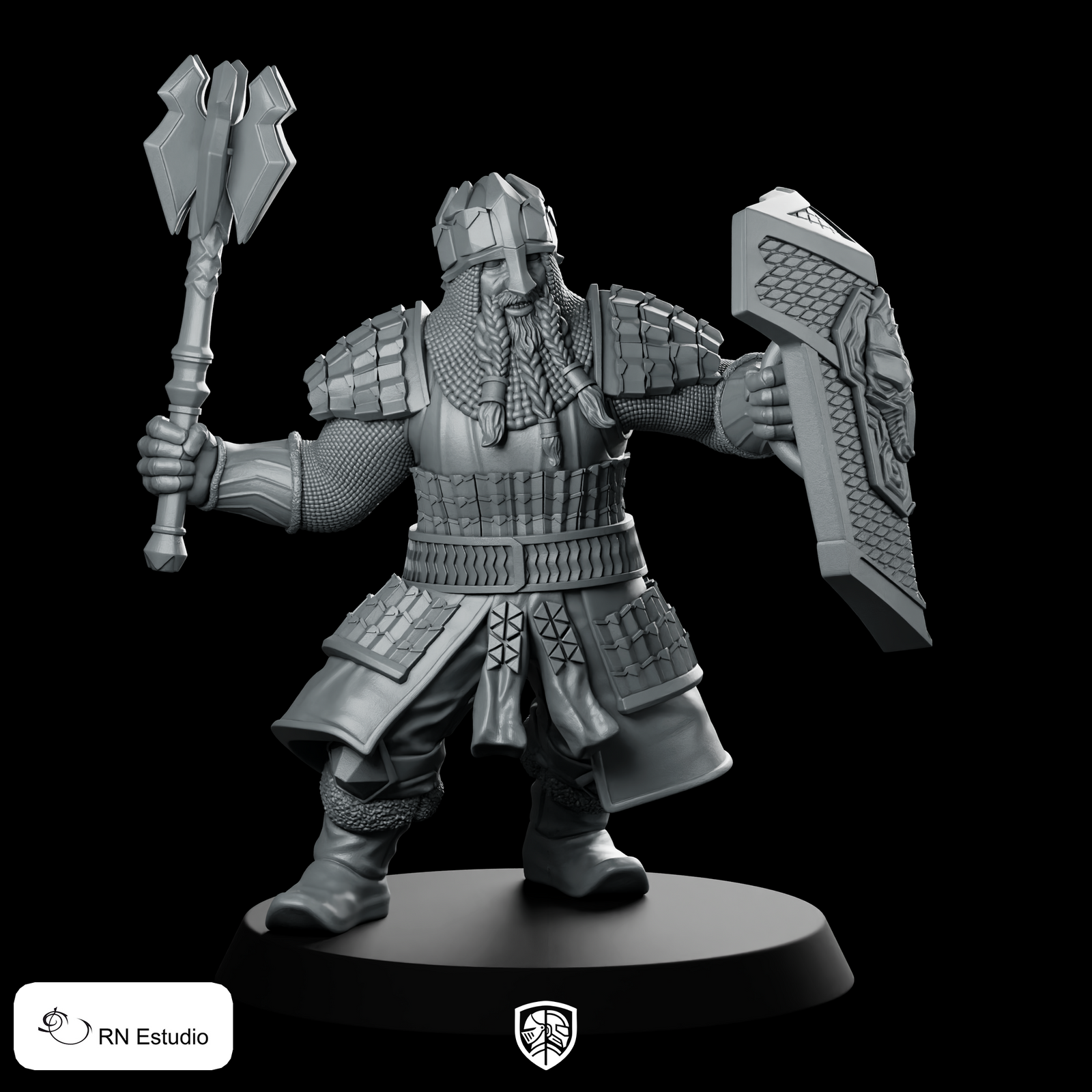 Dwarf Mace Miniature Armored Shield Warrior Fighter