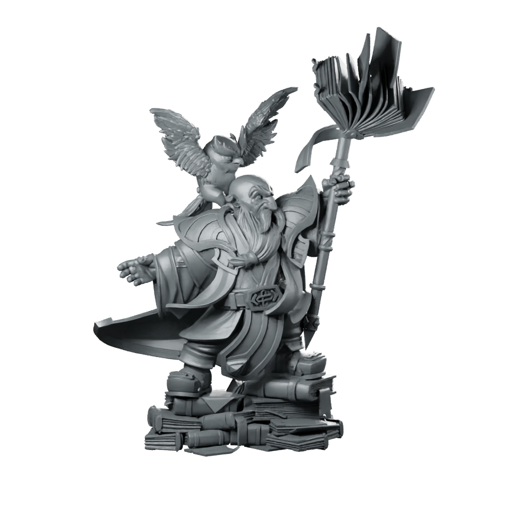 Dwarf Runesage Diogen Miniature Arcane Owl Spellcaster Miniature 360 Spin 01