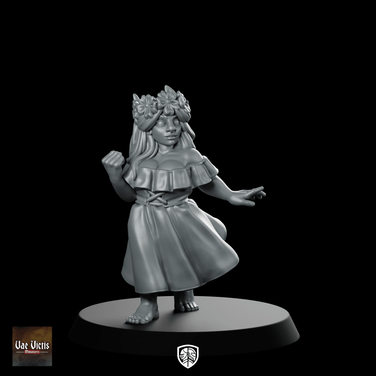 Dwarf Young Lady Miniature Flower Crown Adventurer NPC - Vae Victis - We Print Miniatures
