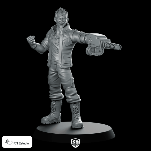 Dyne Cyberpunk Miniature Ray Gun Brawler Hero - RN Estudio - We Print Miniatures
