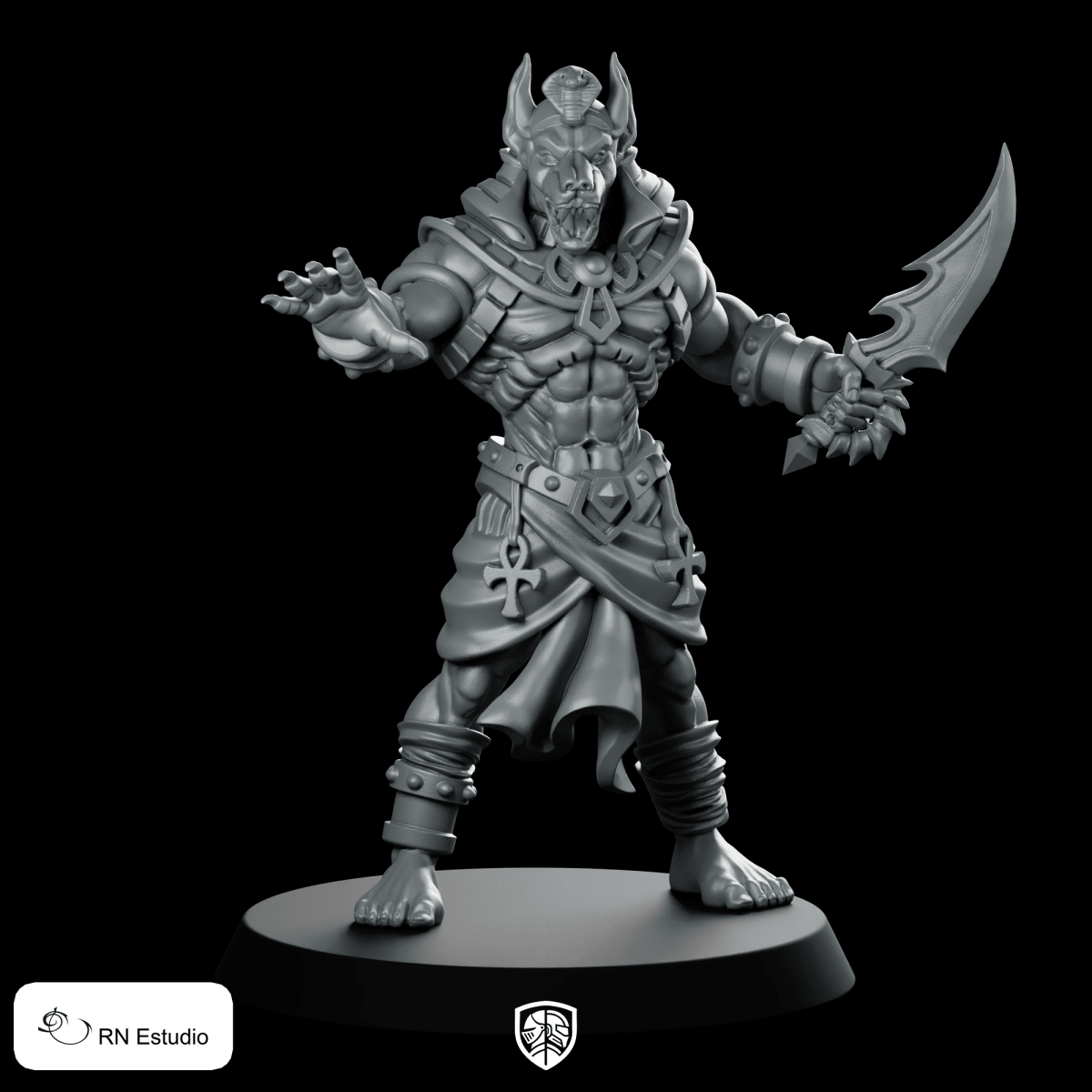 Egyptian Anubti Warrior With Daggers Miniature Dual - Wielding Jackal - Headed - RN Estudio - We Print Miniatures