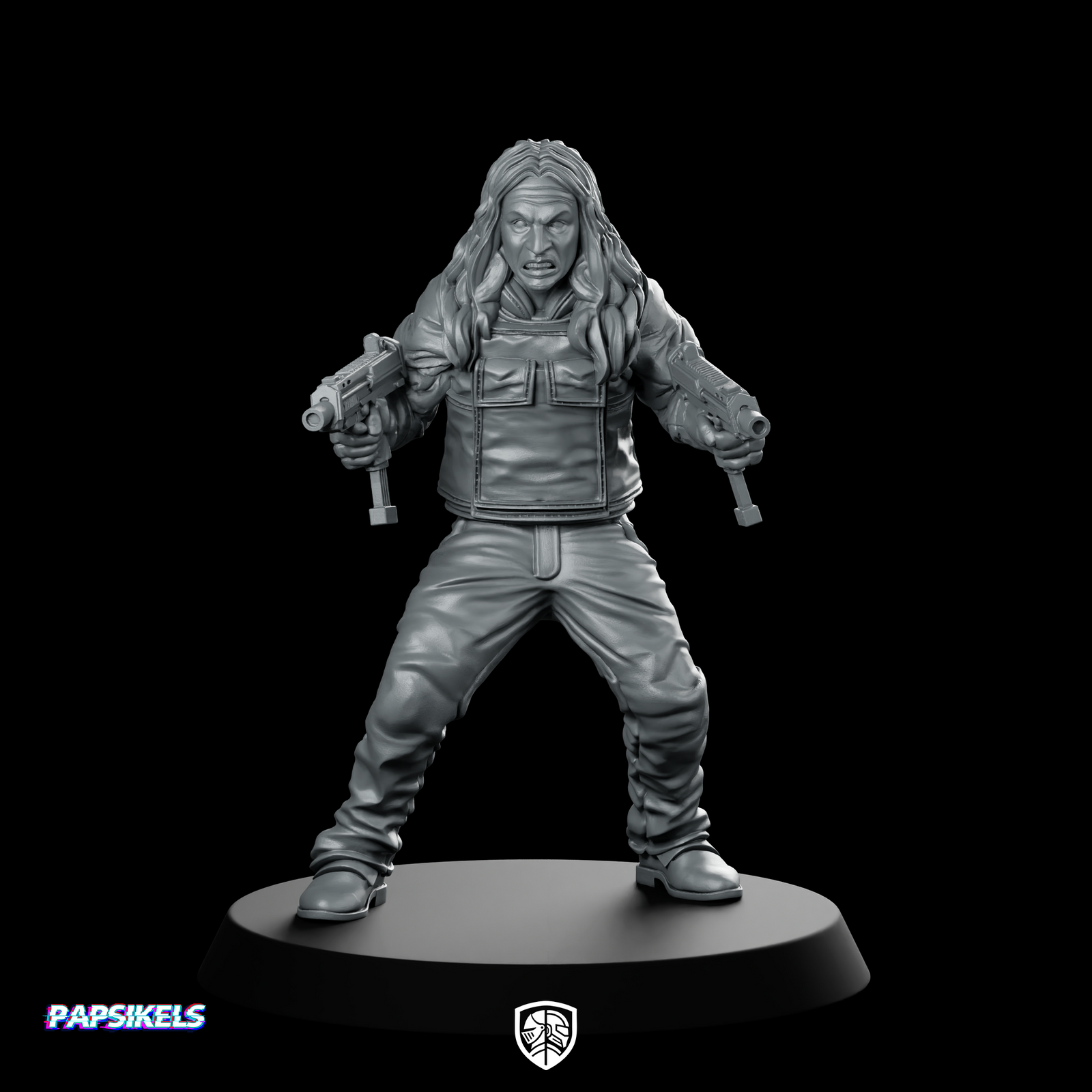 El Kamandag Scifi Miniature Cyberpunk Soldier Dual-Pistol