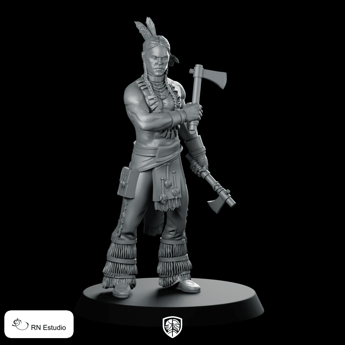 Elan Native American Indian Miniature Dual - Axe Warrior Tabletop - RN Estudio - We Print Miniatures