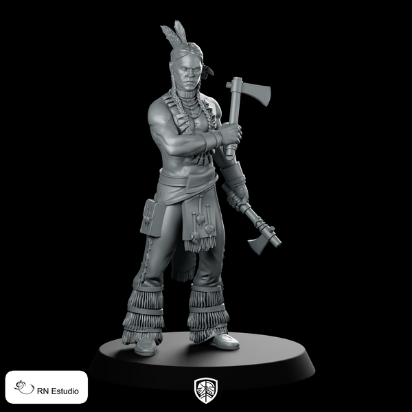 Elan Native American Indian Miniature Dual-Axe Warrior Tabletop