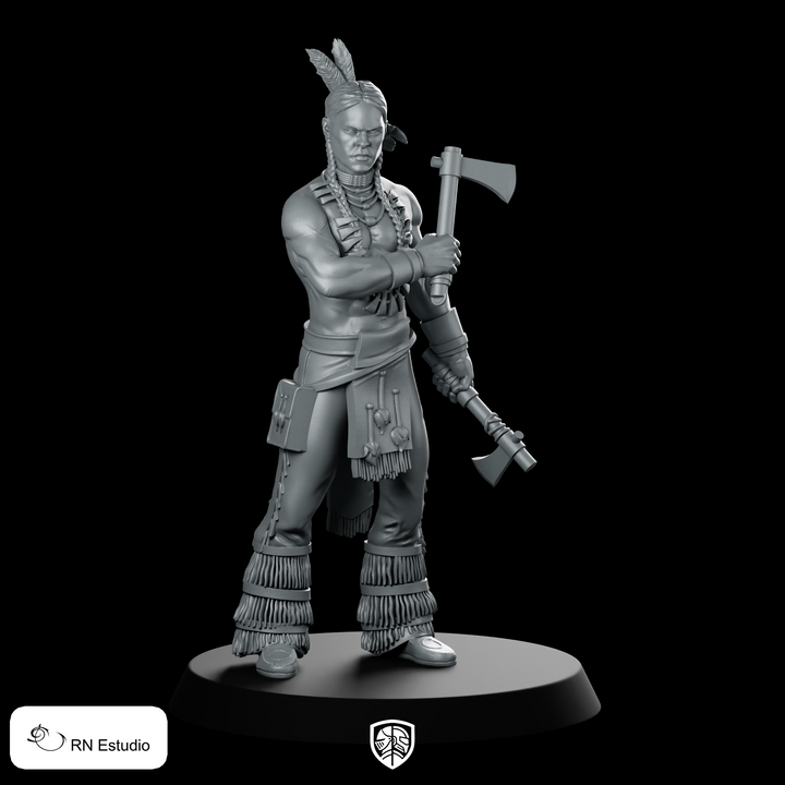 Elan Native American Indian Miniature Dual-Axe Warrior Tabletop