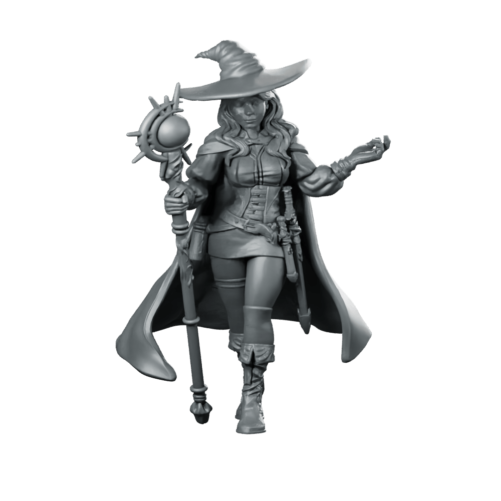 Elara Miniature Witch Sorceress Spellcaster Staff Orb - Haito - We Print Miniatures