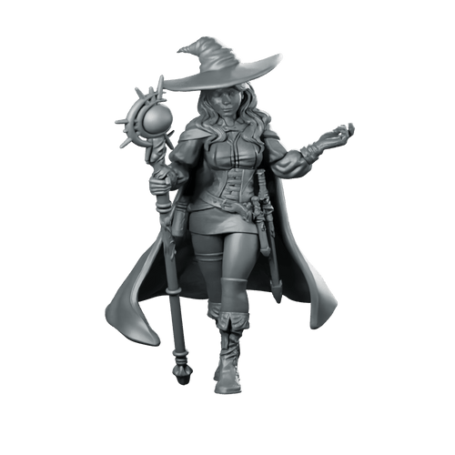 Elara Miniature Witch Sorceress Spellcaster Staff Orb - Haito - We Print Miniatures