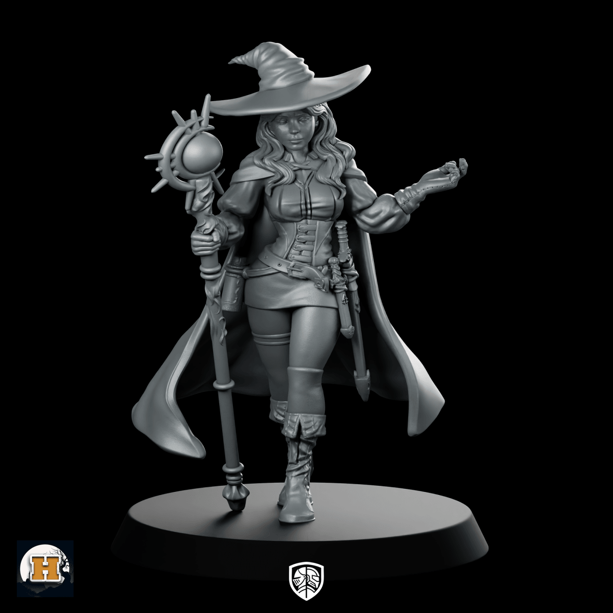 Elara Miniature Witch Sorceress Spellcaster Staff Orb - Haito - We Print Miniatures