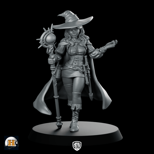 Elara Miniature Witch Sorceress Spellcaster Staff Orb - Haito - We Print Miniatures