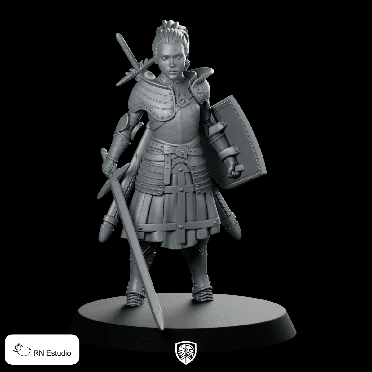Elara Shieldbane 32 Miniature Female Warrior Shield - RN Estudio - We Print Miniatures