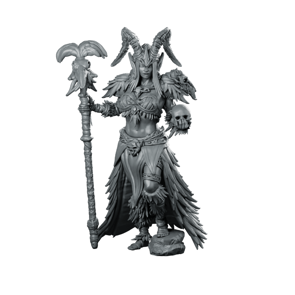 Elarune Miniature Horned Warlock Skull Staff - Haito - We Print Miniatures