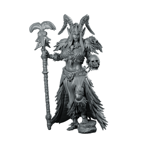 Elarune Miniature Horned Warlock Skull Staff - Haito - We Print Miniatures