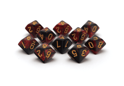 Elemental Dice | 10d10 | Black & Red - DiceRoll UK - We Print Miniatures