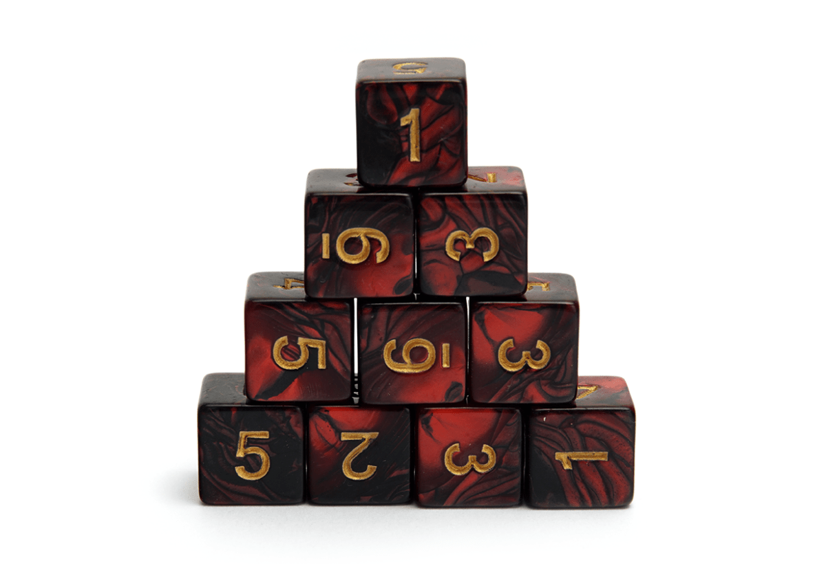 Elemental Dice | 10x Numerical D6 | Black & Red - DiceRoll UK - We Print Miniatures