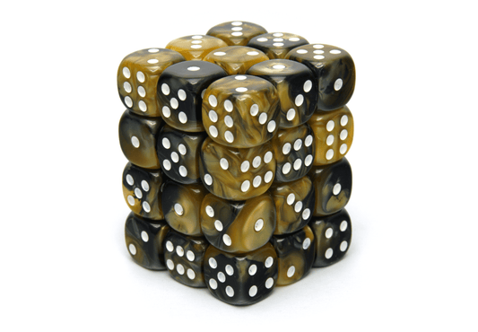 Elemental Dice | Black & Gold | White Pips | 36x12mm Dice Block - DiceRoll UK - We Print Miniatures