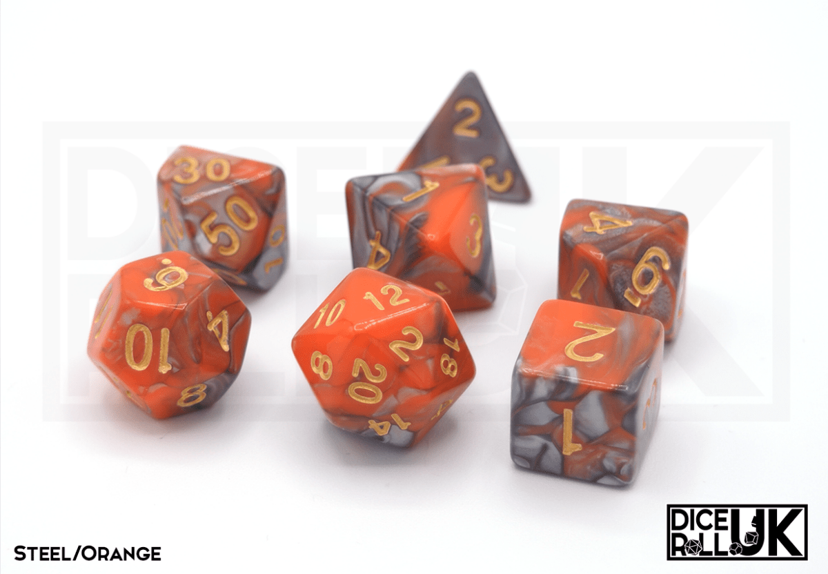 Elemental Dice | Steel & Orange - DiceRoll UK - We Print Miniatures
