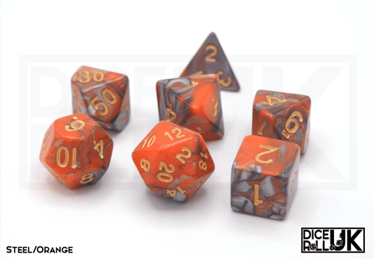 Elemental Dice | Steel & Orange - DiceRoll UK - We Print Miniatures