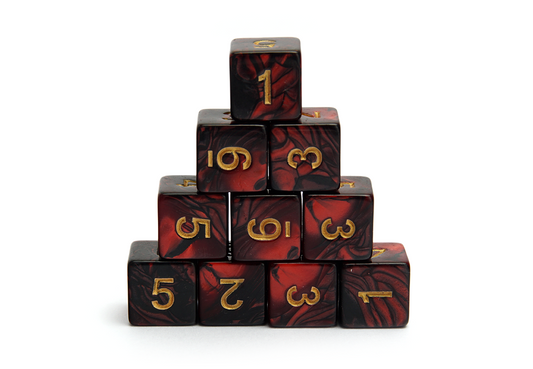 Elemental Dice | 10x Numerical D6 | Black & Red