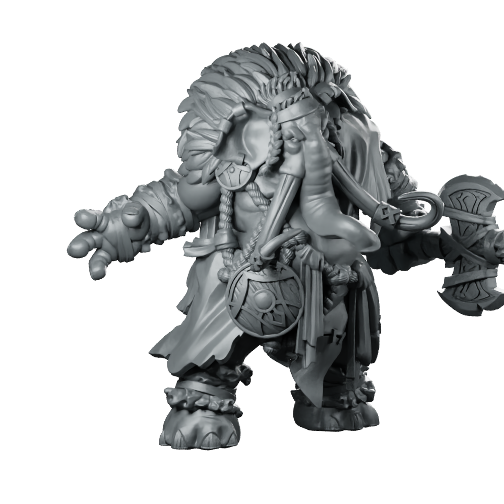 Elephantfolk Viking Miniature Resin Barbarian Warrior Axe Miniature 360 Spin 01