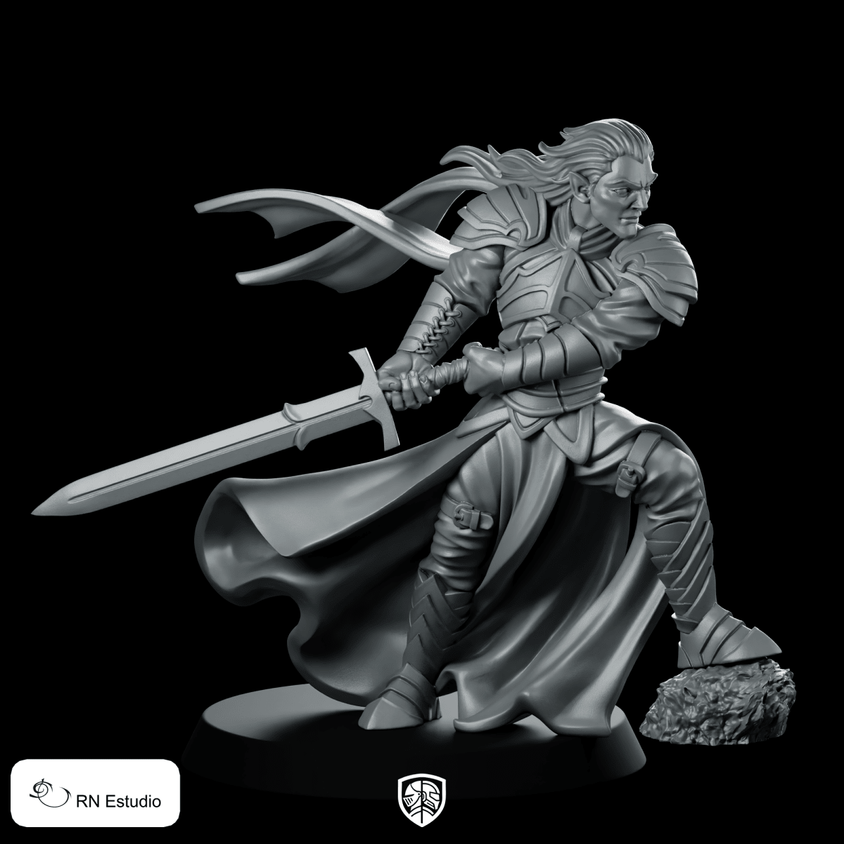 Elf Knight Levariel Miniature Dynamic Armored Sword Hero - RN Estudio - We Print Miniatures