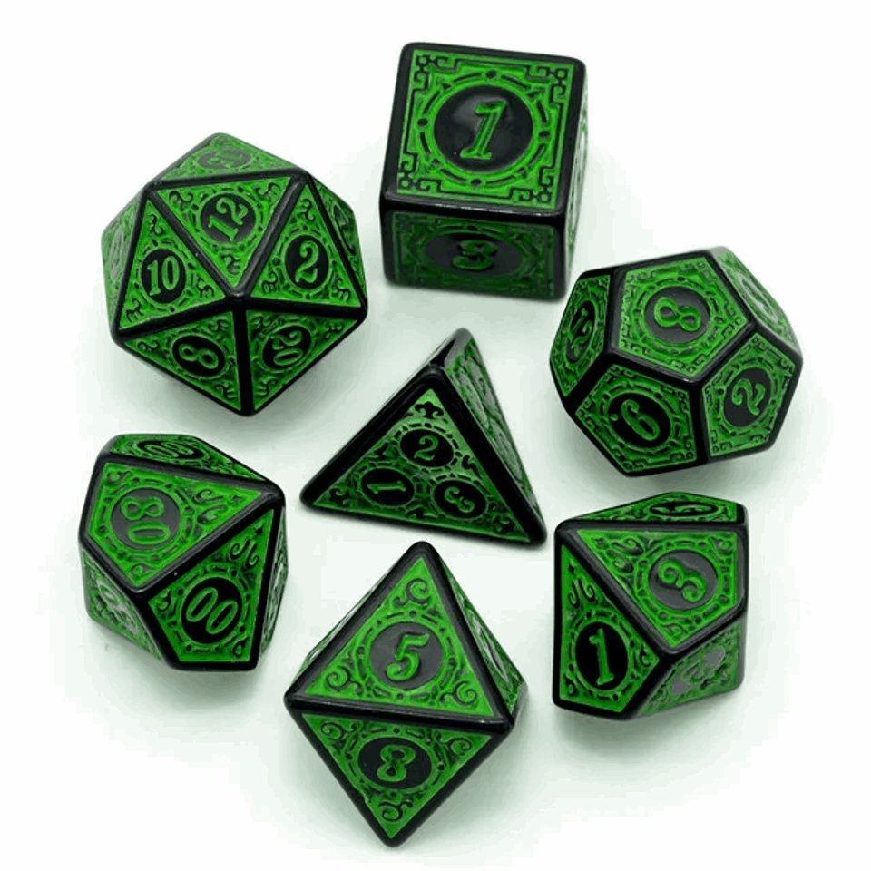 Emerald Runes | Acrylic Dice | 7 Piece Set - Tabletop Dominion - We Print Miniatures