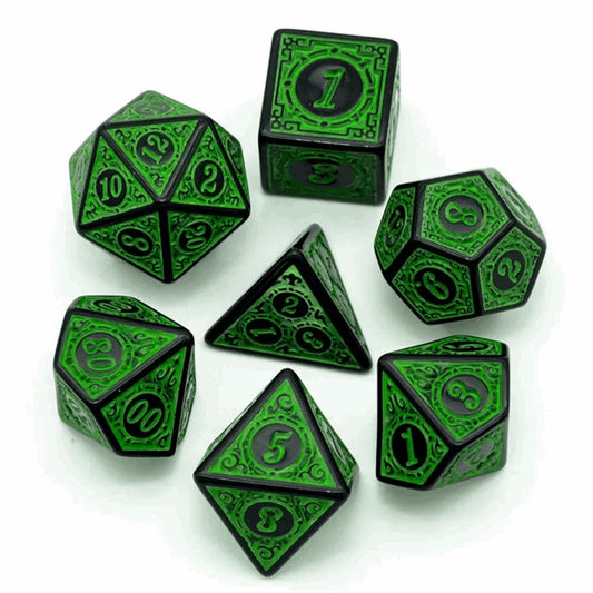Emerald Runes | Acrylic Dice | 7 Piece Set - Tabletop Dominion - We Print Miniatures