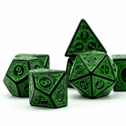 Emerald Runes | Acrylic Dice | 7 Piece Set - Tabletop Dominion - We Print Miniatures